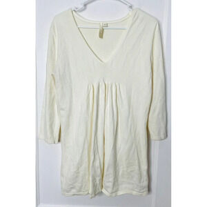 Pure Jill Womens Knit Sweater Sz M Ivory Pleated Long Sleeve Stretch Minimalist